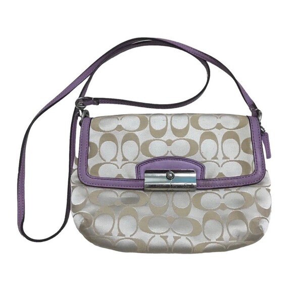 Authentic Signature COACH Embossed Material Lavender Leather Trim Crossbody Bag - Picture 1 of 7